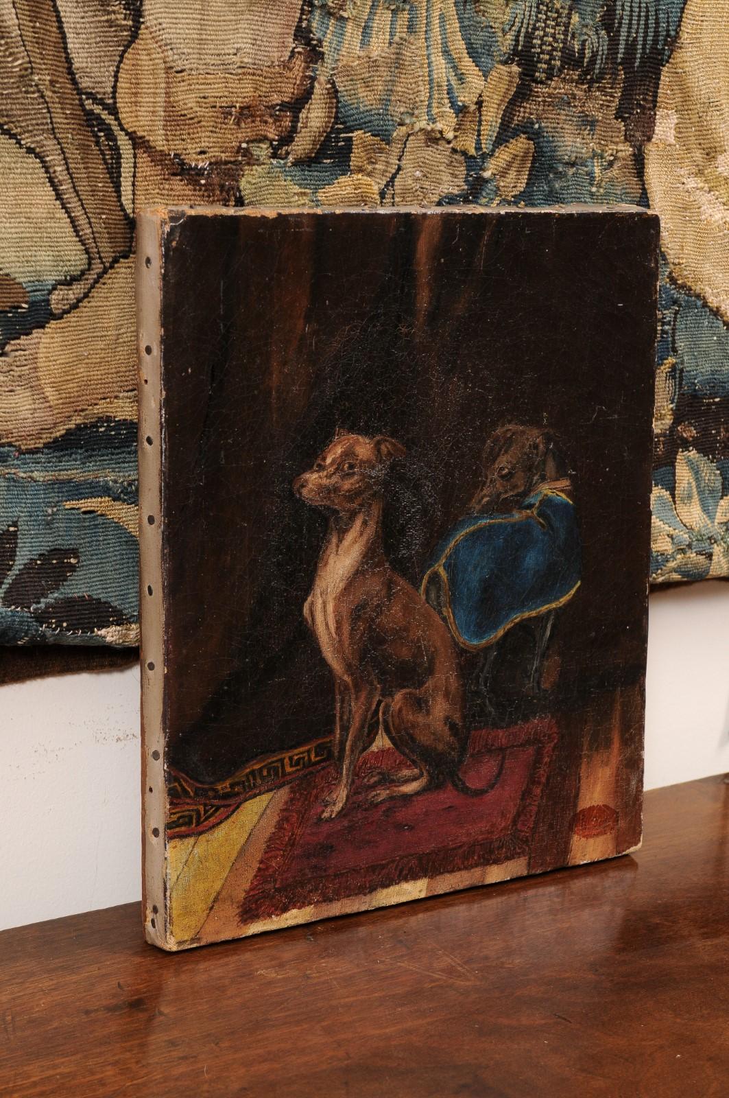19th Century Oil on Canvas Featuring 2 Whippets For Sale 6