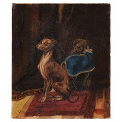 Huile sur toile du 19e siècle représentant 2 Whippets