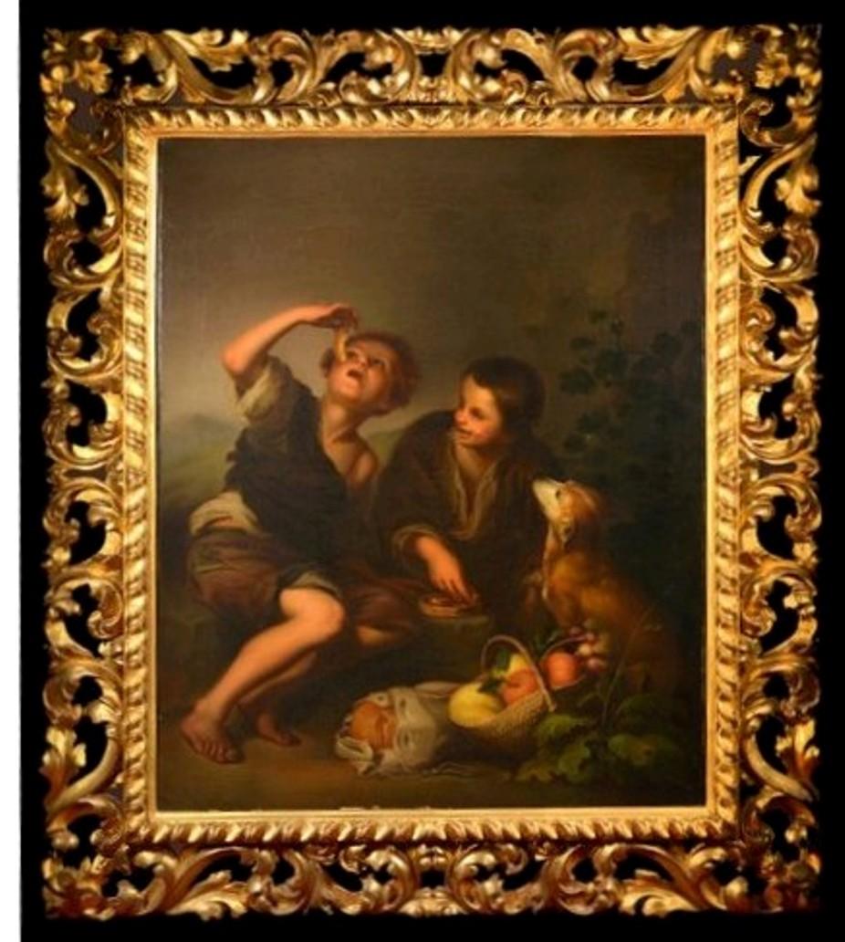 19th Century Oil on Canvas Figurative Group in the Baroque Style For Sale 1