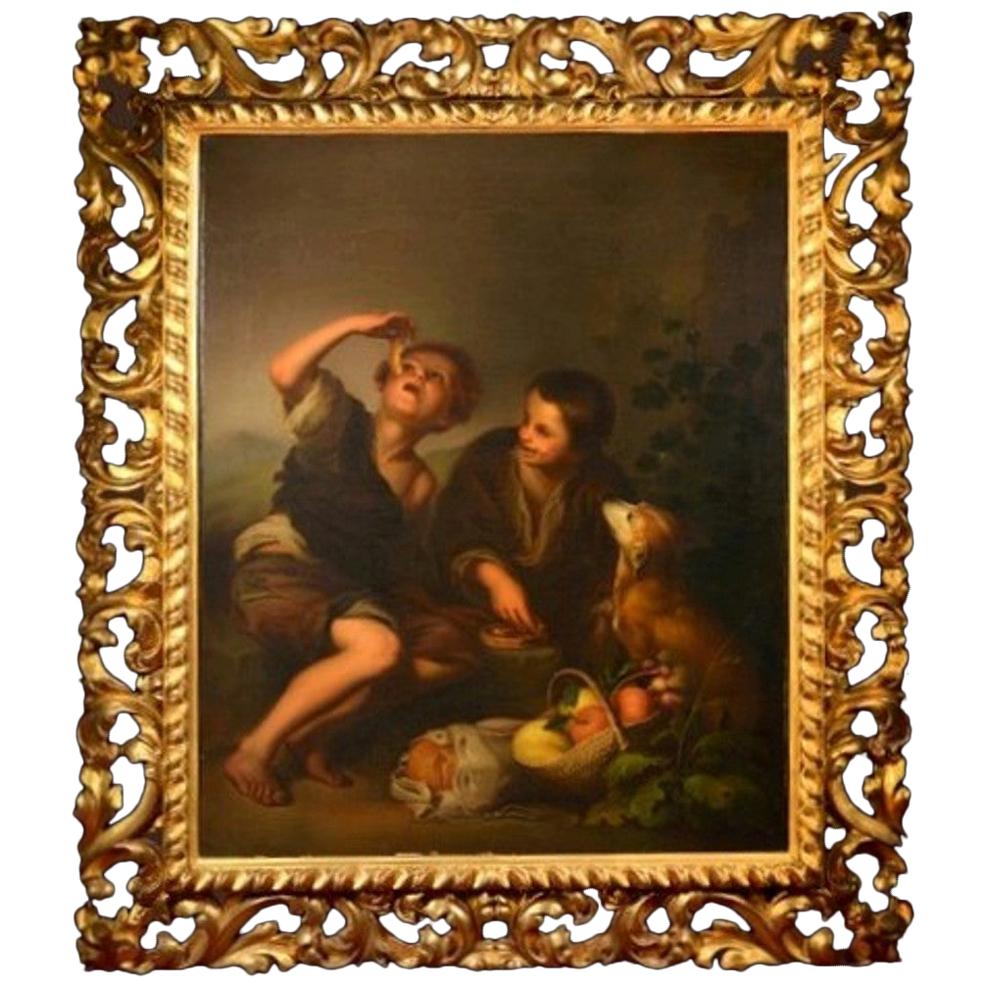 19th Century Oil on Canvas Figurative Group in the Baroque Style For Sale