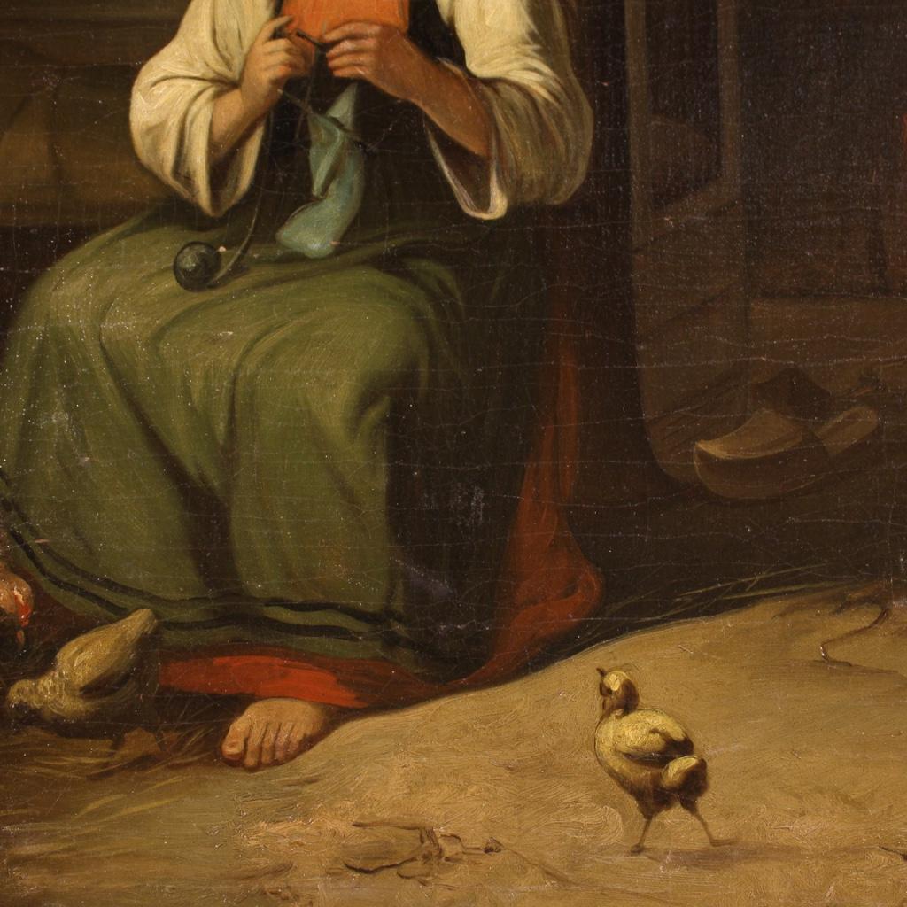 19th Century Oil on Canvas Flemish Antique Interior Scene Painting, 1880 1
