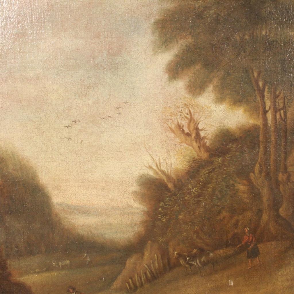 19th Century Oil on Canvas Flemish Landscape Antique Painting, 1830s For Sale 6