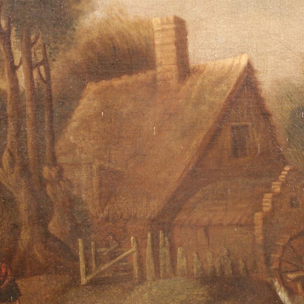 19th Century Oil on Canvas Flemish Landscape Antique Painting, 1830s For Sale 9