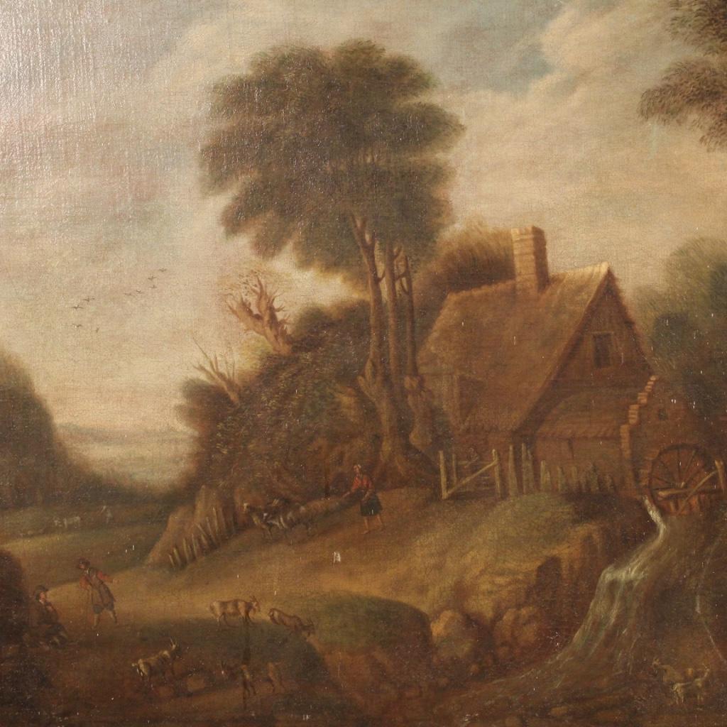 Mid-19th Century 19th Century Oil on Canvas Flemish Landscape Antique Painting, 1830s For Sale