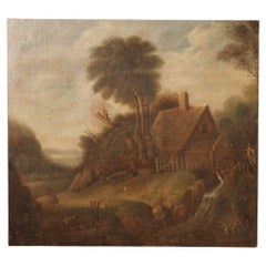19th Century Oil on Canvas Flemish Landscape Antique Painting, 1830s