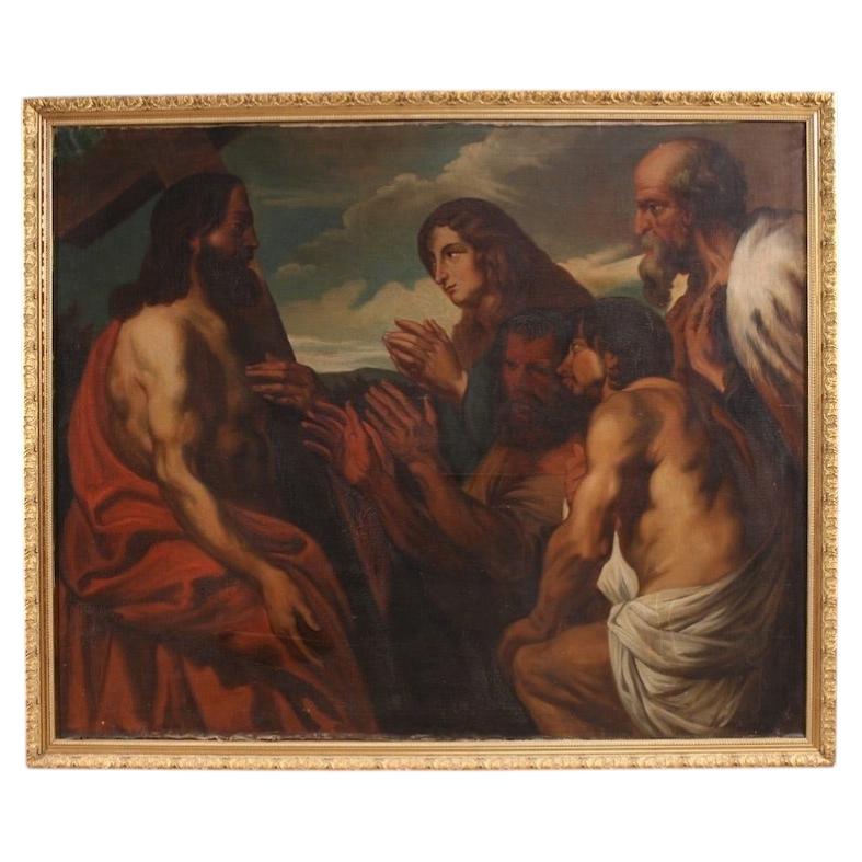 19th Century Oil on Canvas Flemish Painting Christ Forgiving Penitent Sinners