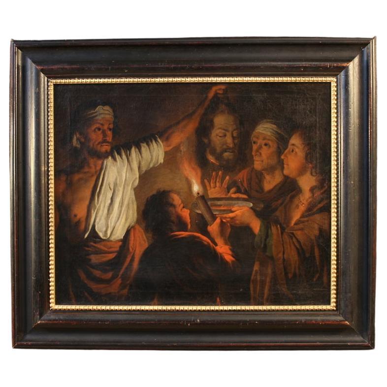 19th Century Oil on Canvas Flemish Painting Salome with the Head of St. John