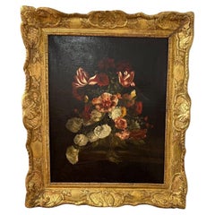 Antique 19th Century Oil-on-Canvas Flower Bouquet Painting