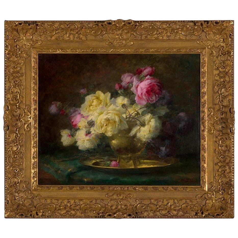 Perrachon specialized in the flora genre and other still-life compositions. He is best known today for his floral still-lifes, especially roses, which are part of major museum collections throughout Europe. Perrachon exhibited regularly in Paris and
