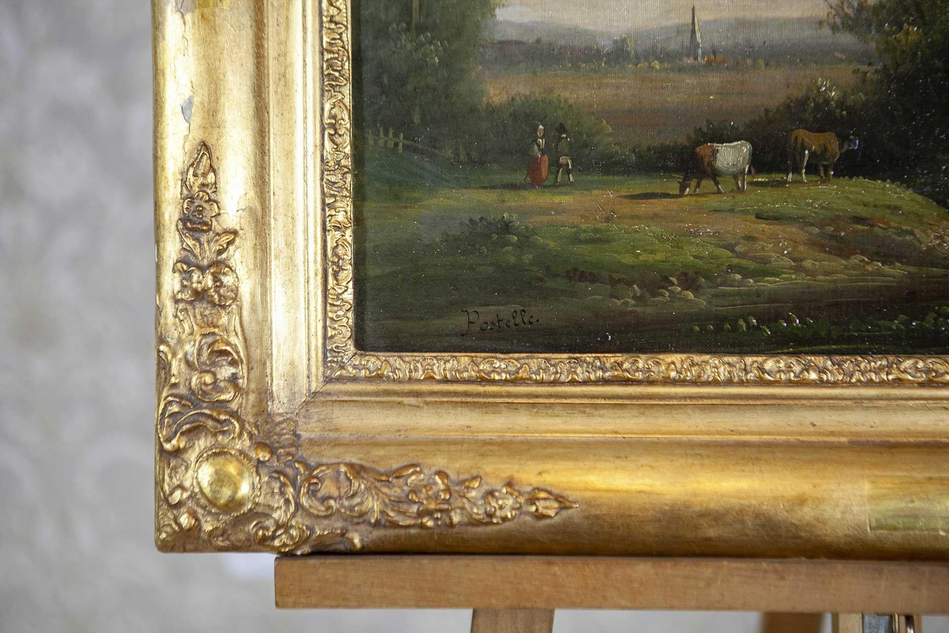 Austrian 19th-Century Framed Oil on Canvas Depicting Village For Sale