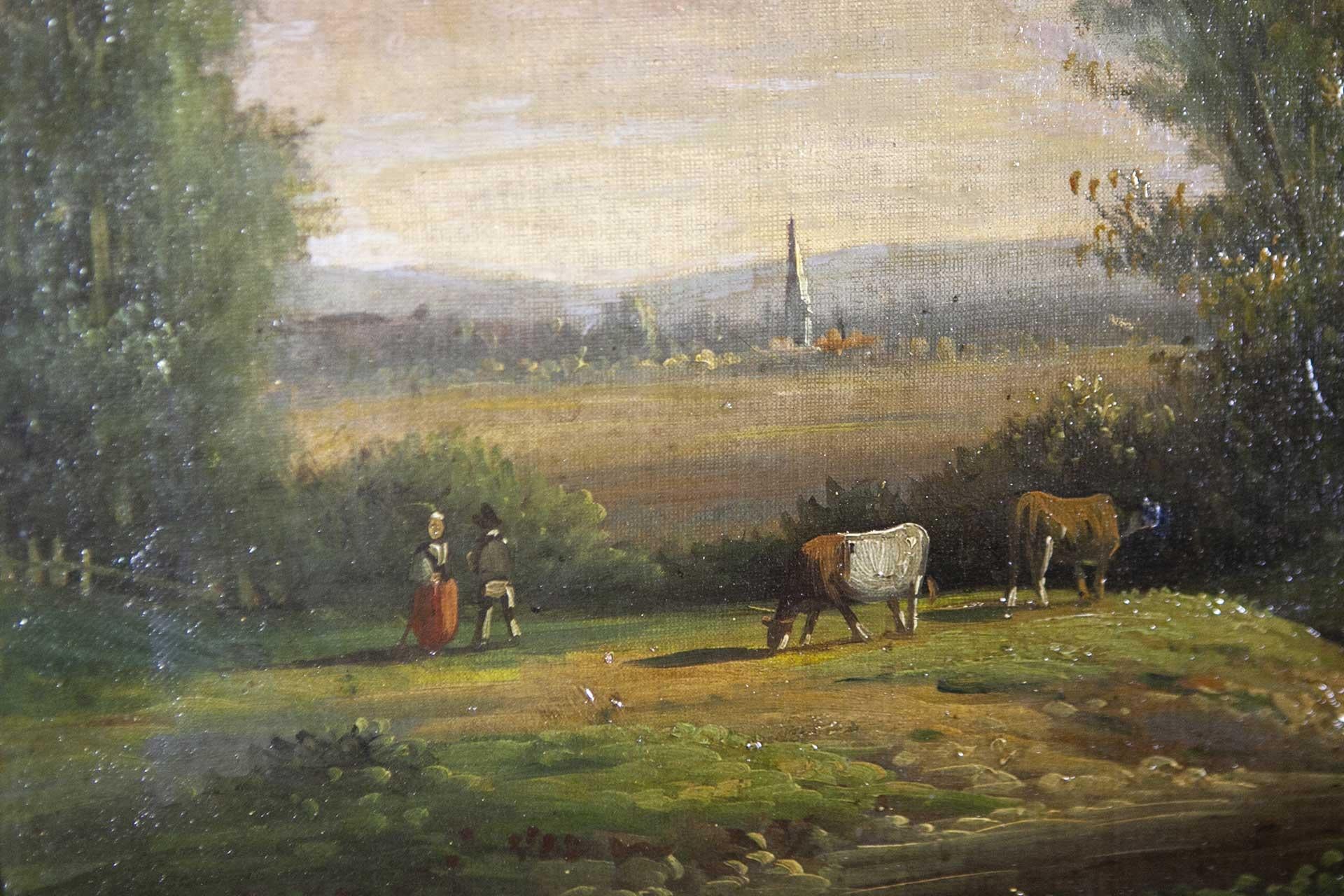 19th-Century Framed Oil on Canvas Depicting Village For Sale 2