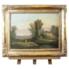 19th-Century Framed Oil on Canvas Depicting Village