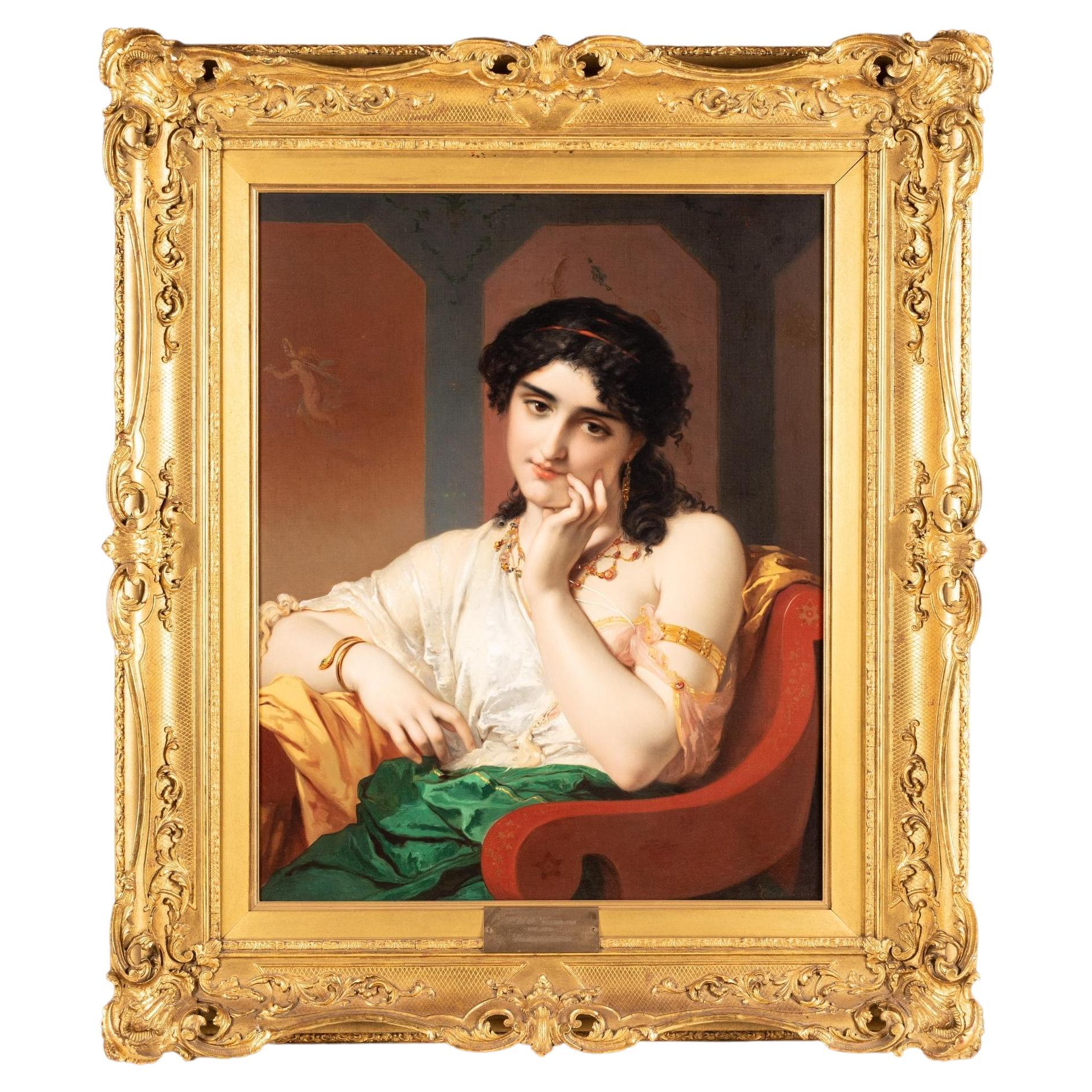 19. Jahrhundert, Öl auf Leinwand, gerahmtes Gemälde einer Tagträumerin von Coomans