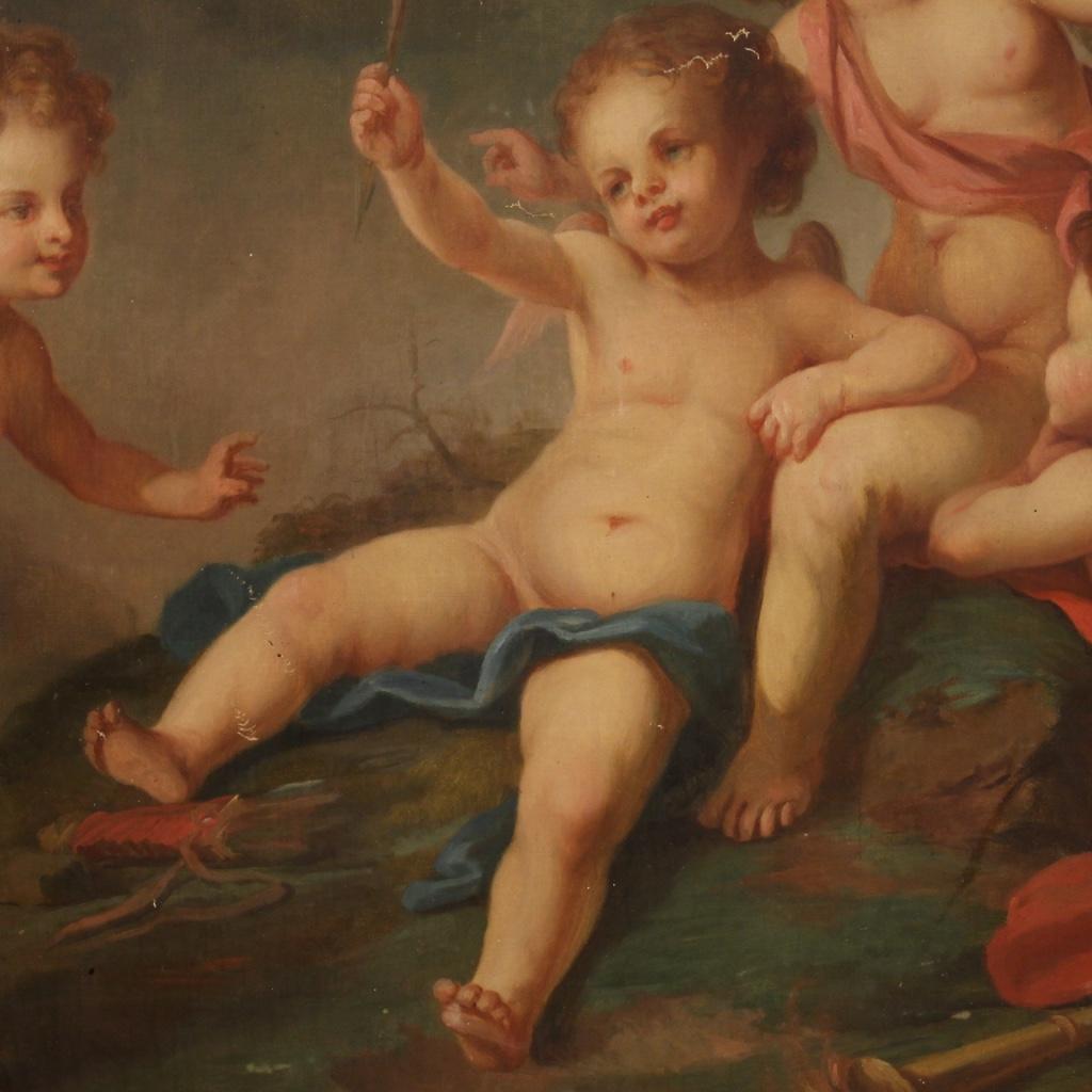 19th Century Oil on Canvas French Antique Cherubs Game Painting, 1870 1