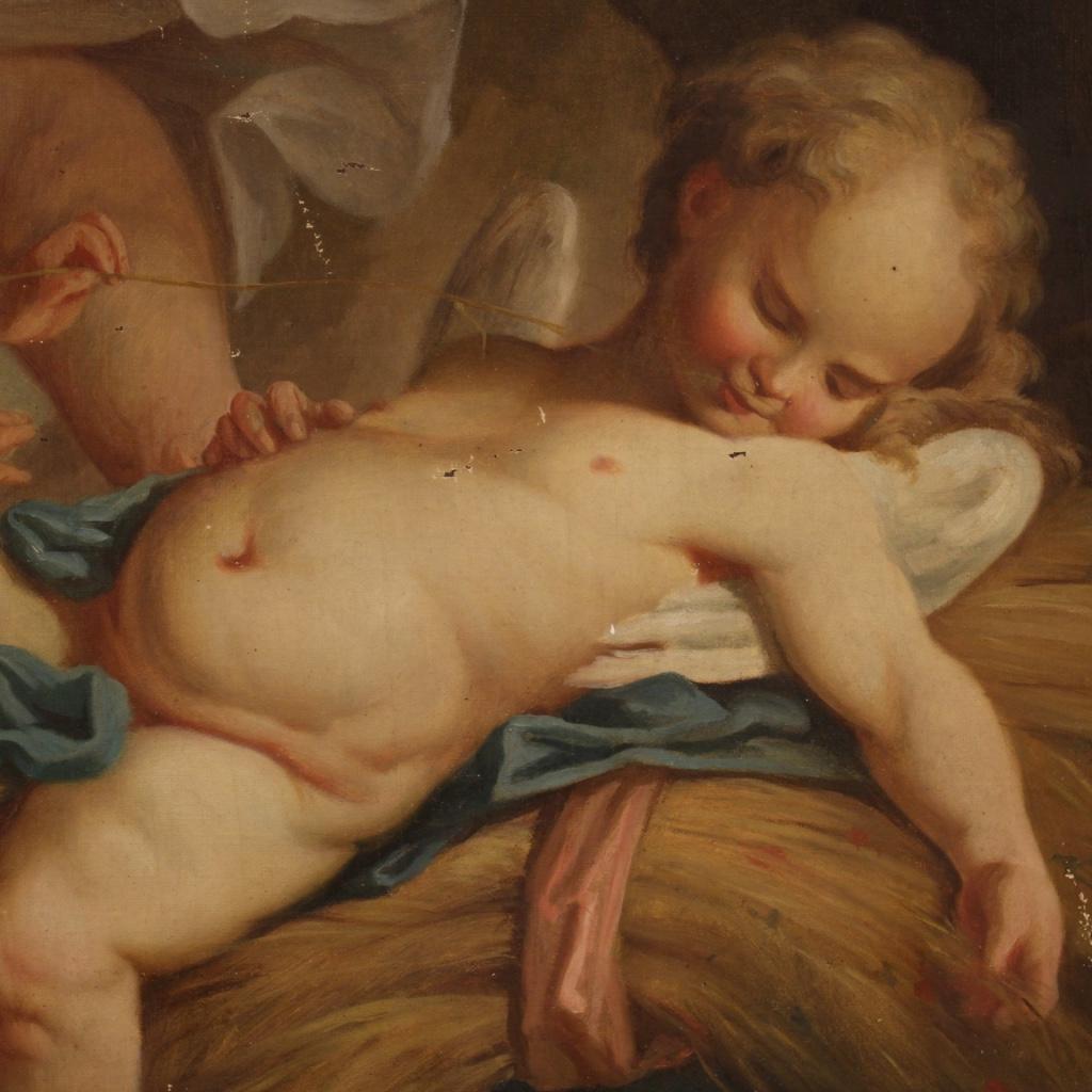 19th Century Oil on Canvas French Antique Cherubs Painting, 1870 2