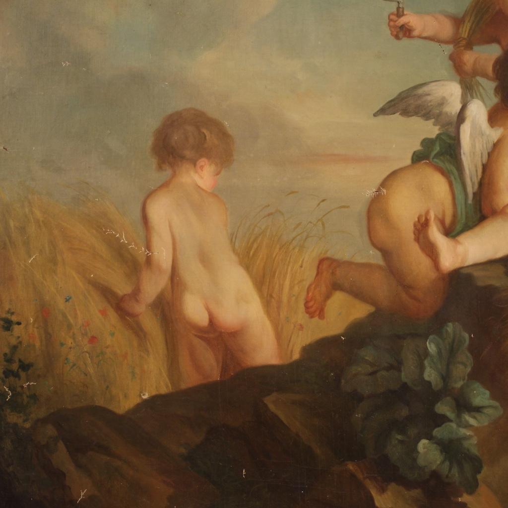 19th Century Oil on Canvas French Antique Cherubs Painting, 1870 2