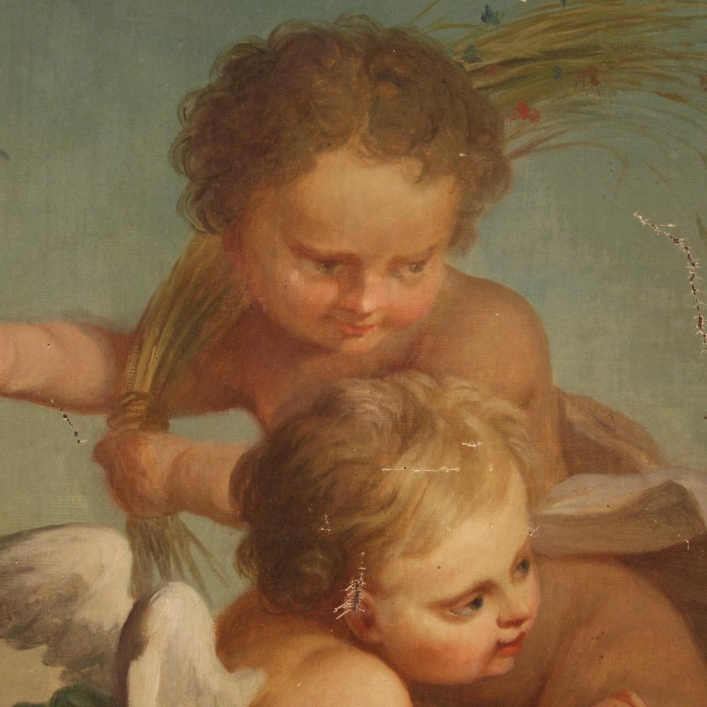 19th Century Oil on Canvas French Antique Cherubs Painting, 1870 4