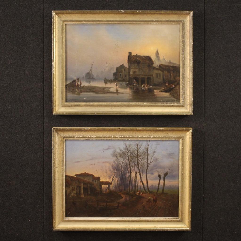 19th Century Oil on Canvas French Antique Landscape Painting, 1870 In Fair Condition In Vicoforte, Piedmont