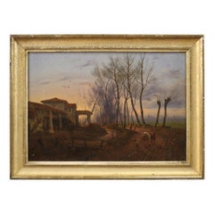 19th Century Oil on Canvas French Antique Landscape Painting, 1870