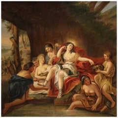 19th Century Oil on Canvas French Antique Painting Diana with the Nymphs, 1850