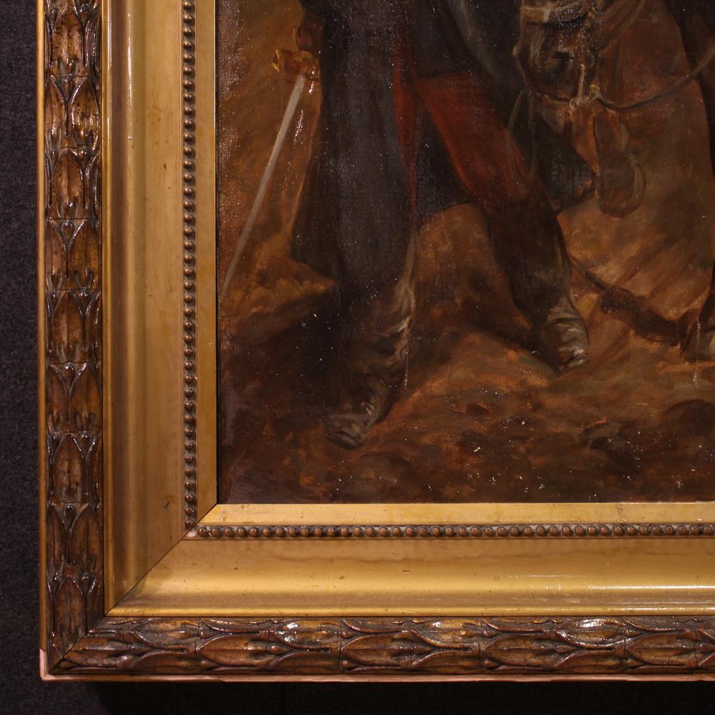 19th Century Oil on Canvas French Antique Painting Soldiers, 1880 For Sale 6
