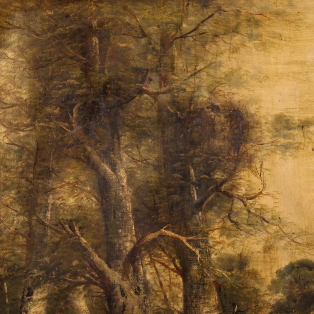 Óleo sobre lienzo del siglo XIX Pintura francesa de paisaje firmada como antigua, 1870 3