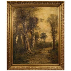 19th Century Oil on Canvas French Antique Signed Landscape Painting, 1870