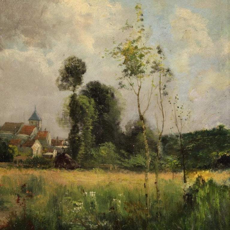 19th Century Oil on Canvas French Antique Signed Landscape Painting, 1890 For Sale 4