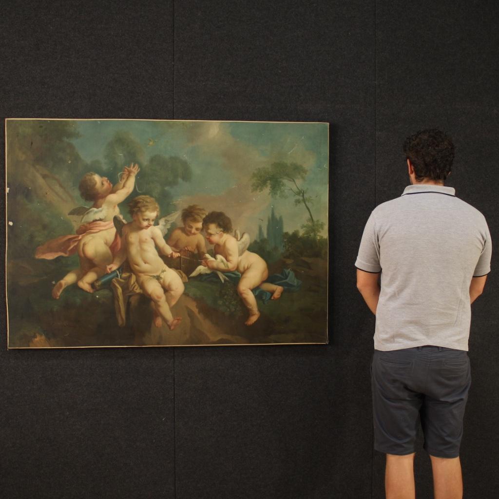 19th Century Oil on Canvas French Cherubs Game Painting, 1870 6