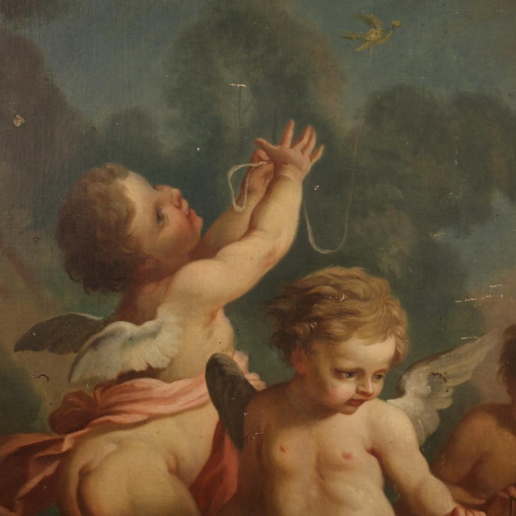 19th Century Oil on Canvas French Cherubs Game Painting, 1870 1