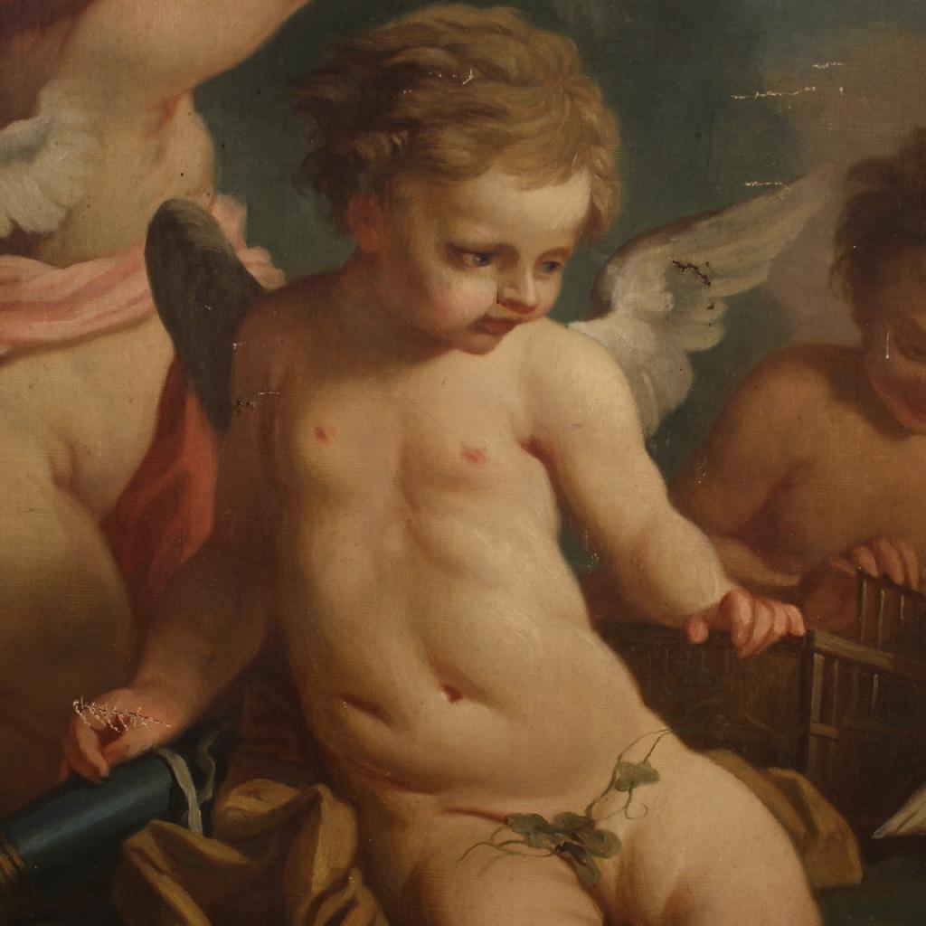19th Century Oil on Canvas French Cherubs Game Painting, 1870 2
