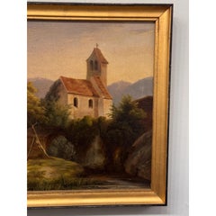 19th Century Oil on Canvas French Church