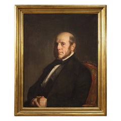 19th Century Oil on Canvas French Gentleman Portrait Painting, 1848