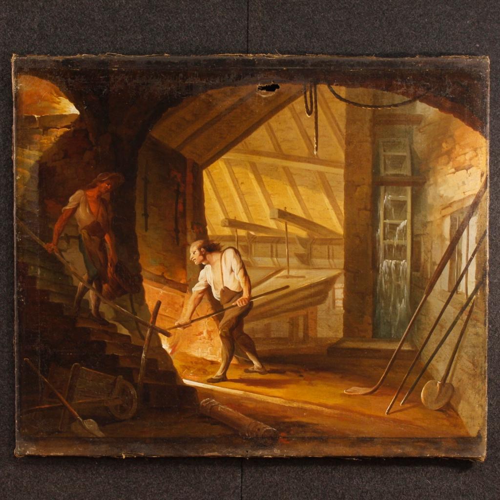 19th Century Oil on Canvas French Interior Scene Painting, 1880 In Fair Condition In Vicoforte, Piedmont