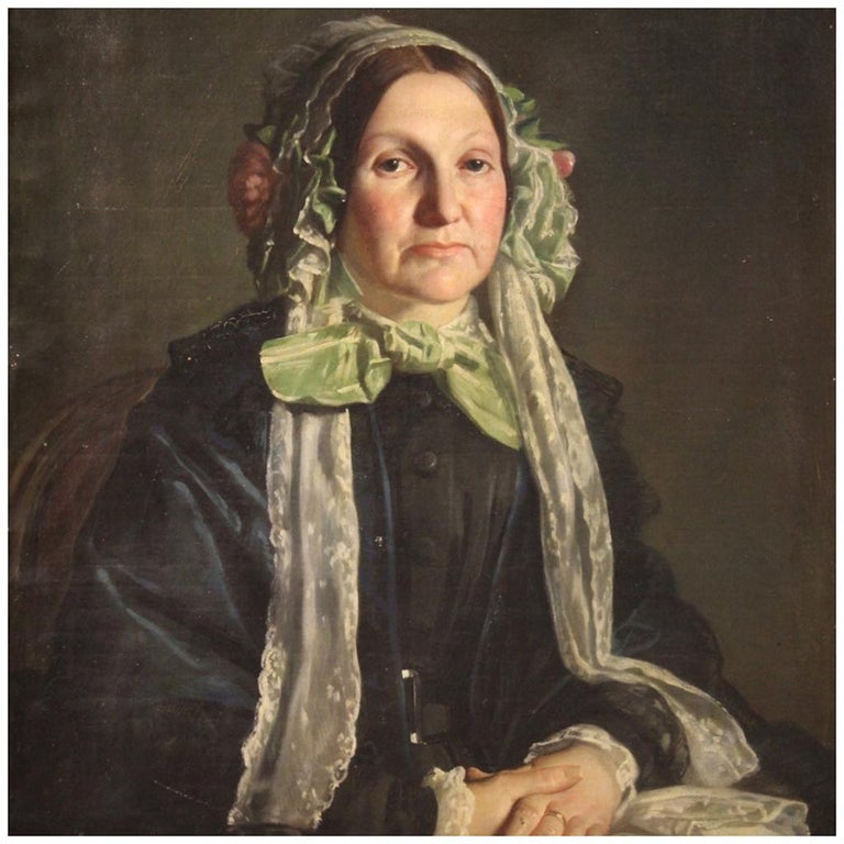 19th Century Oil on Canvas French Lady Portrait Painting, 1850 at 1stDibs