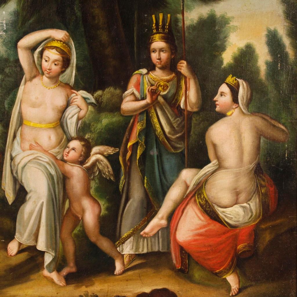 Gilt 19th Century Oil on Canvas French Mythological Painting Judgement of Paris, 1850