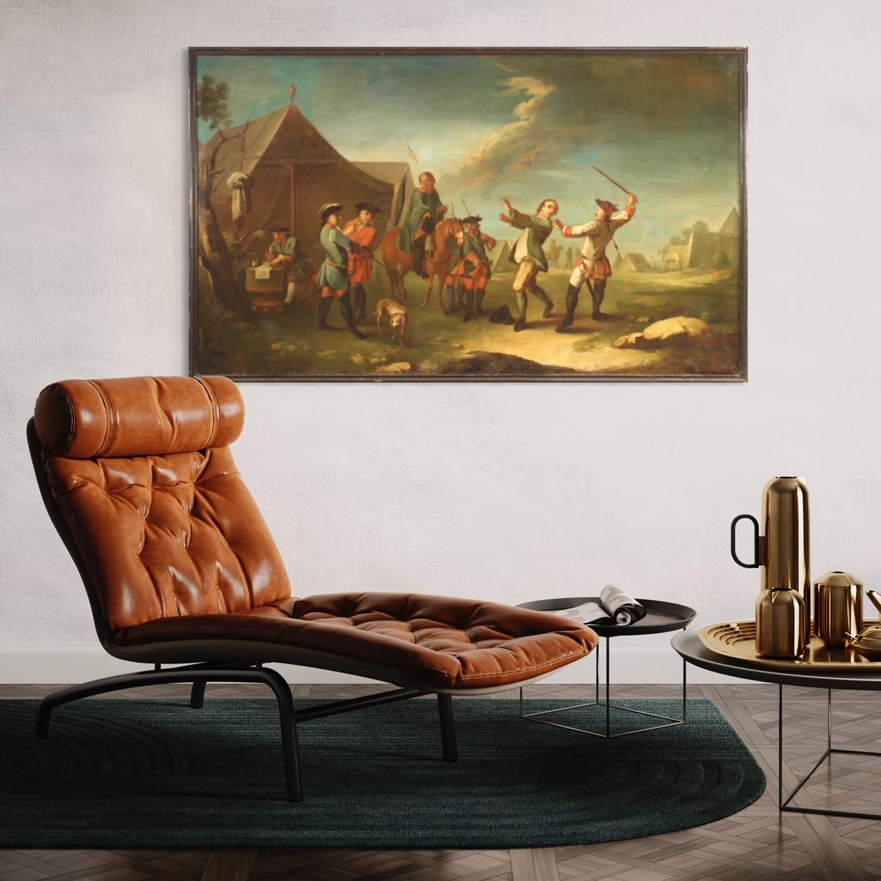 19th Century Oil on Canvas French Painting Camp with Soldiers and Horses, 1840 For Sale 8