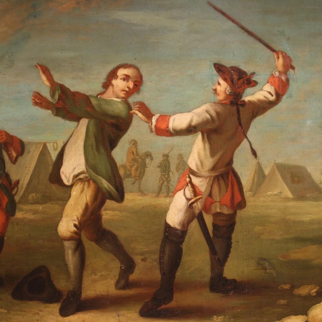 19th Century Oil on Canvas French Painting Camp with Soldiers and Horses, 1840 For Sale 10