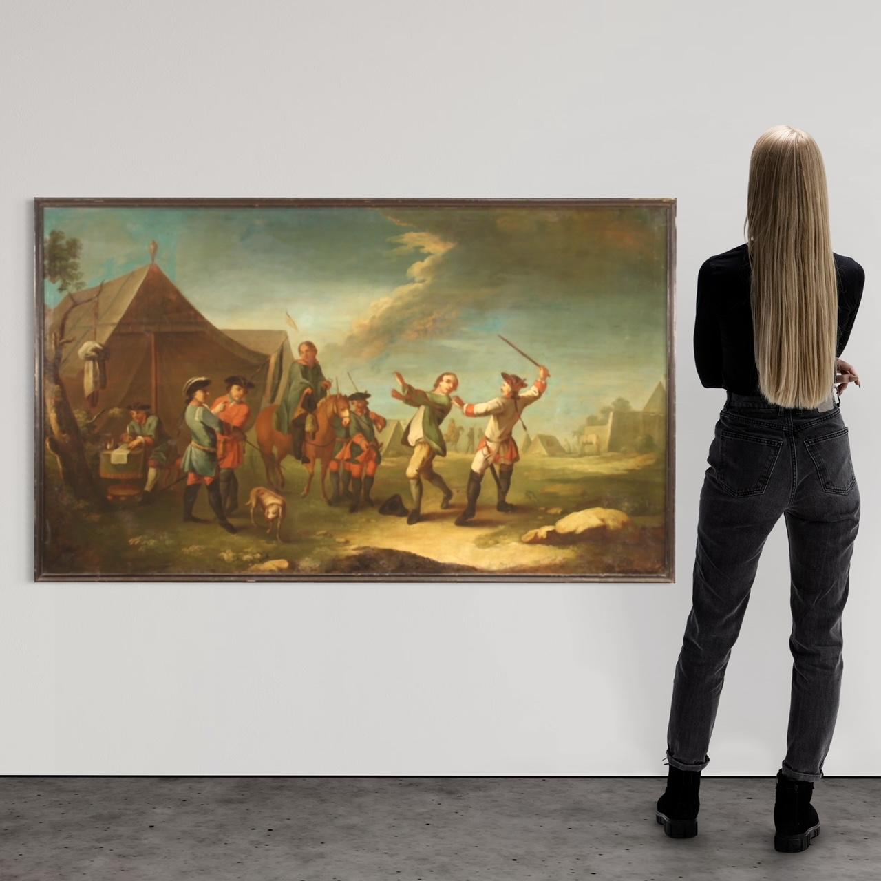 19th Century Oil on Canvas French Painting Camp with Soldiers and Horses, 1840 In Good Condition For Sale In Vicoforte, Piedmont