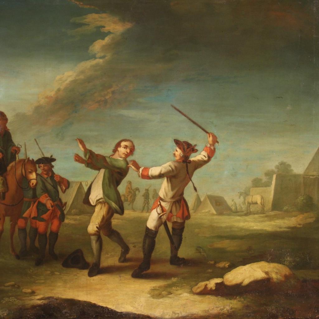 19th Century Oil on Canvas French Painting Camp with Soldiers and Horses, 1840 en vente 2