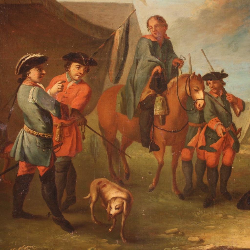 19th Century Oil on Canvas French Painting Camp with Soldiers and Horses, 1840 For Sale 4
