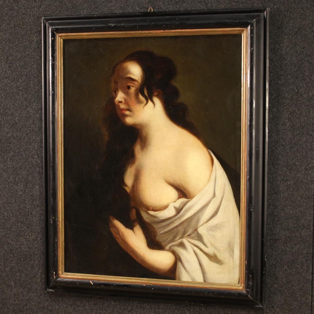19th Century Oil on Canvas French Painting Female Nude Portrait, 1850 6