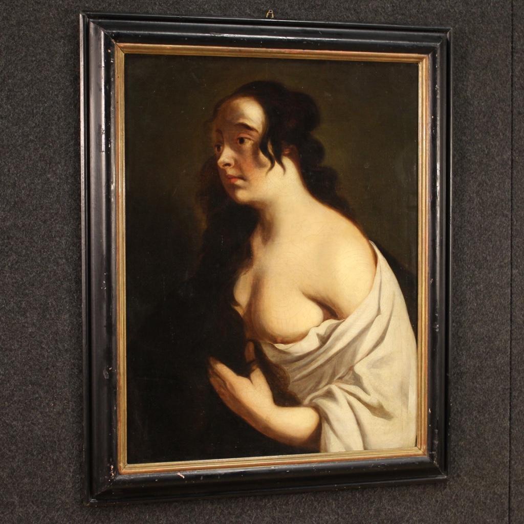 19th Century Oil on Canvas French Painting Female Nude Portrait, 1850 3