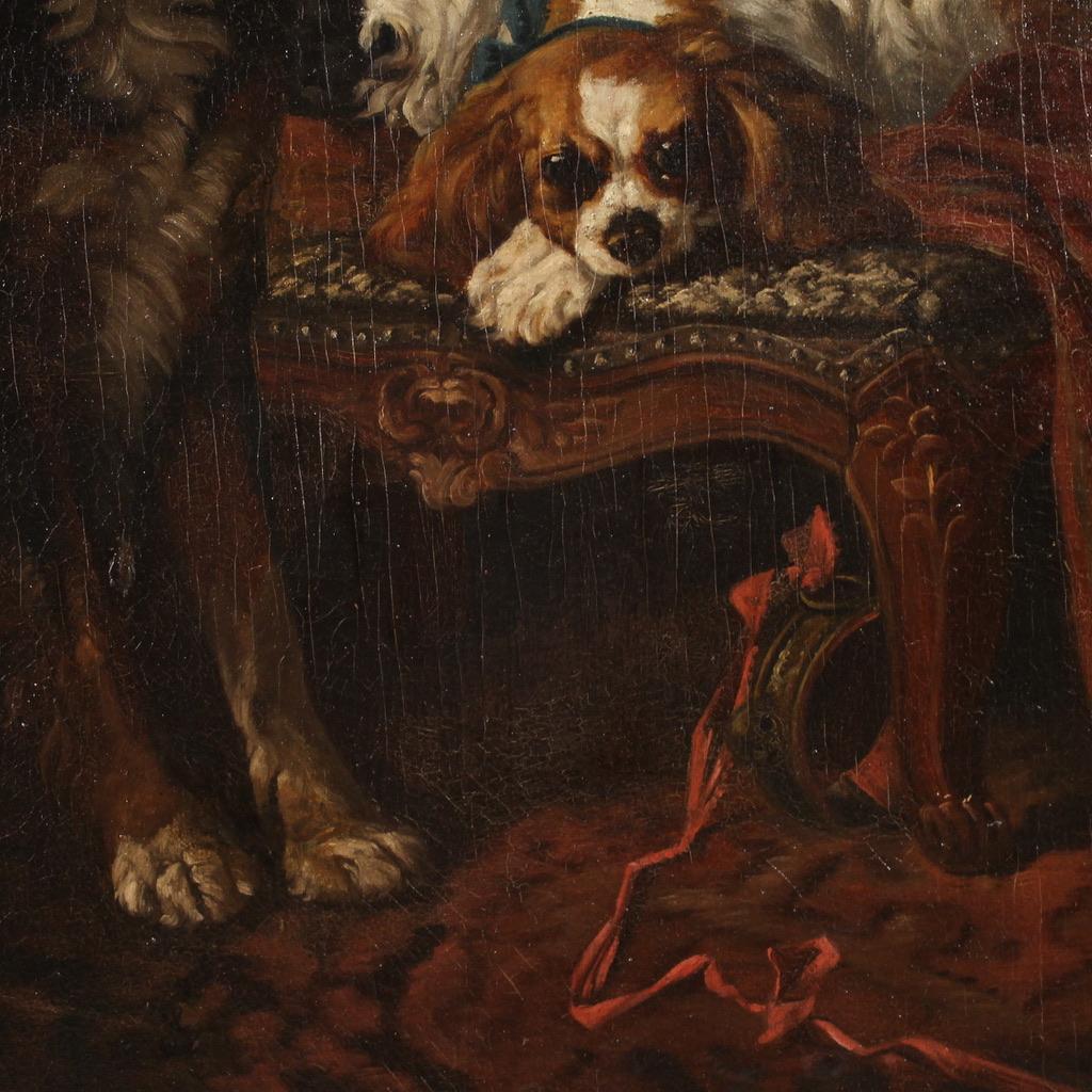 siglo XIX Óleo sobre Lienzo Pintura Francesa Interior Con Perros Mascotas, 1840 en venta 4