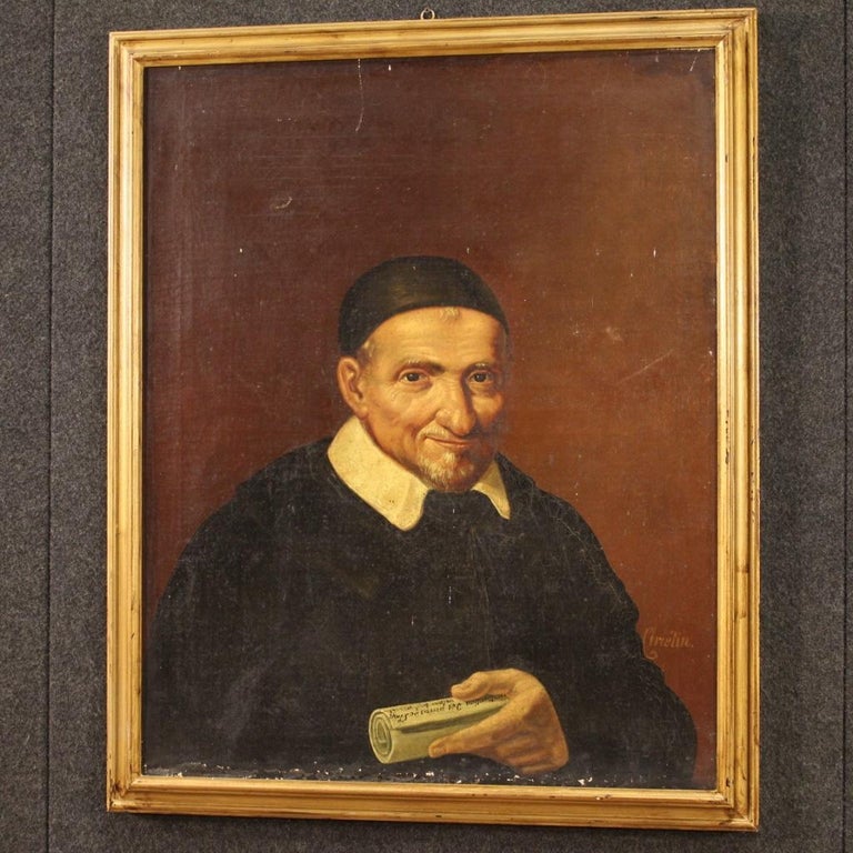 19th Century Oil on Canvas French Painting Portrait of a Priest, 1880 ...