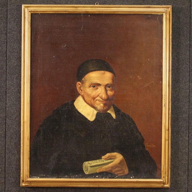 19th Century Oil on Canvas French Painting Portrait of a Priest, 1880 ...