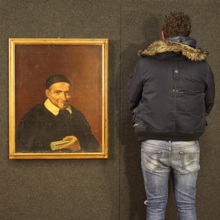 19th Century Oil on Canvas French Painting Portrait of a Priest, 1880 ...