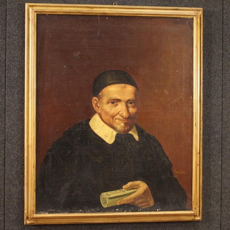 19th Century Oil on Canvas French Painting Portrait of a Priest, 1880 ...