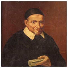 19th Century Oil on Canvas French Painting Portrait of a Priest, 1880