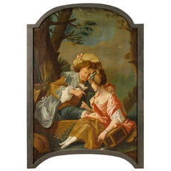 19th Century Oil on Canvas French Painting Romantic Scene with Characters, 1820